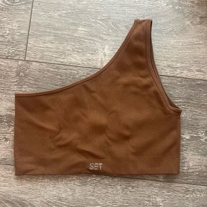 Brown set active one shoulder bra size medium